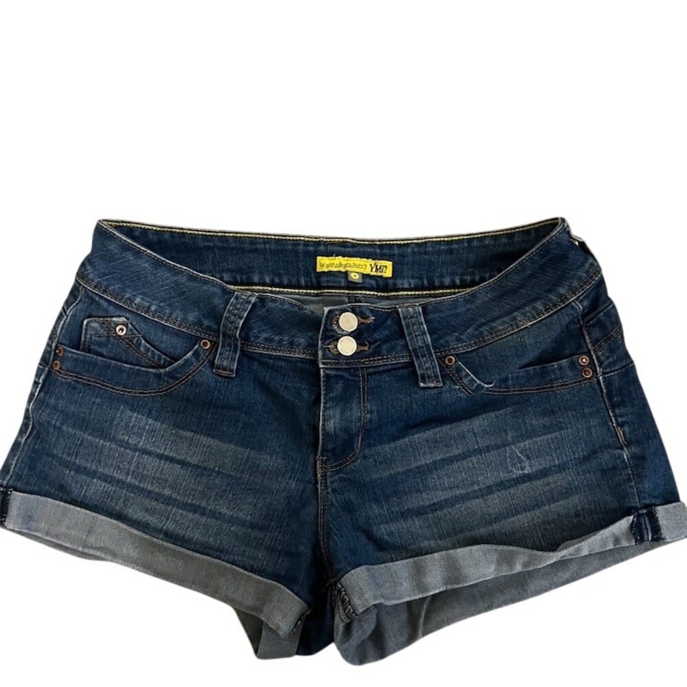 YMI WannaBettaButt? Denim Shorts Womens Size 9 Dark Wash Cuffed Button